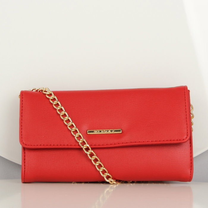 Zoozie Bags 1425 Minibandolera Crossbody de Piel con Cadenas, Roja - Bolso Elegante y Funcional con Billetera para Tarjetas y Monedas